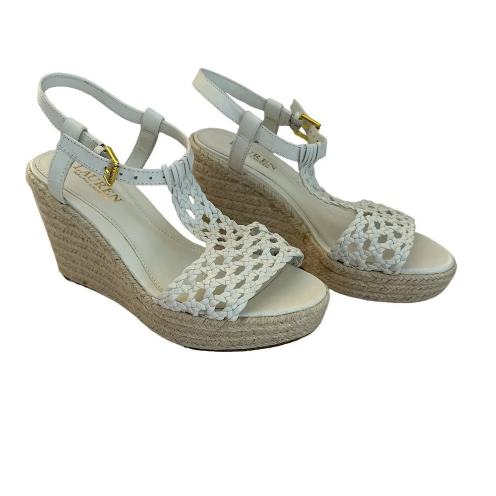 Lauren By Ralph Lauren Hailey White 7.5 B Wedge Summer Feminine Shows Brand New